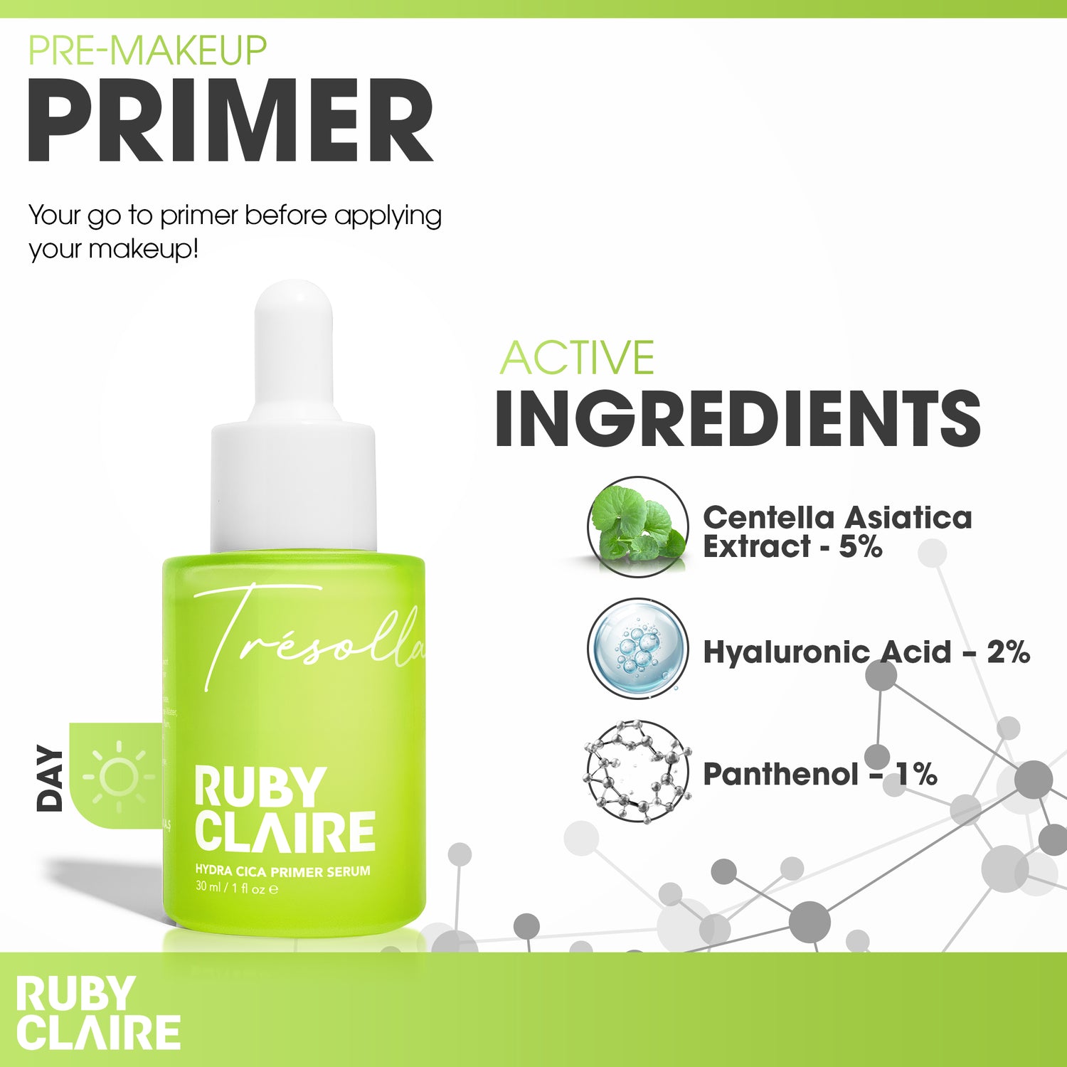 Hydra-Cica Primer Serum – Soothing Serum with Centella, Madecassoside & Hyaluronic Acid – 30ml