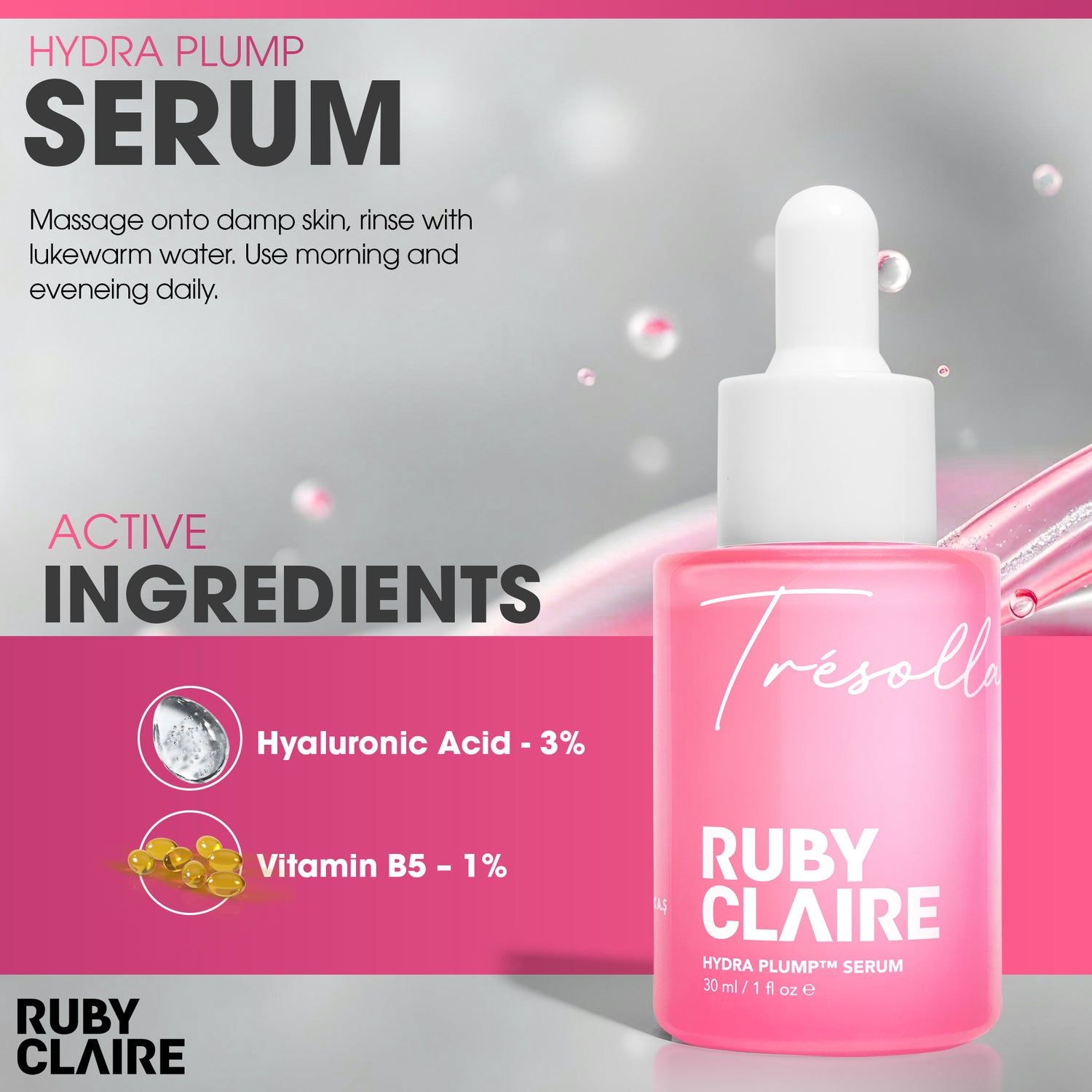 HYDRA PLUMP™ Serum – Hydrating & Plumping Face Serum with 5D Hyaluronic Acid & Panthenol – 30ml