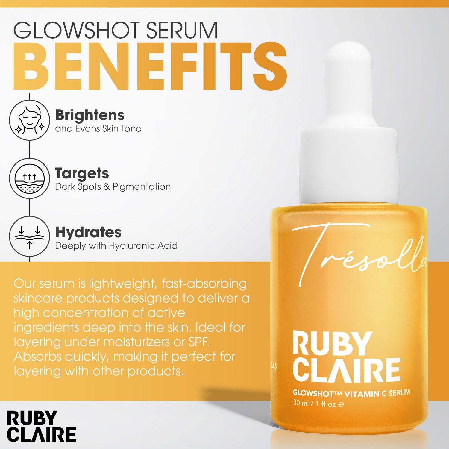 GLOWSHOT™ Vitamin C Serum – Brightening & Dark Spot Corrector with Niacinamide & Hyaluronic Acid – 30ml