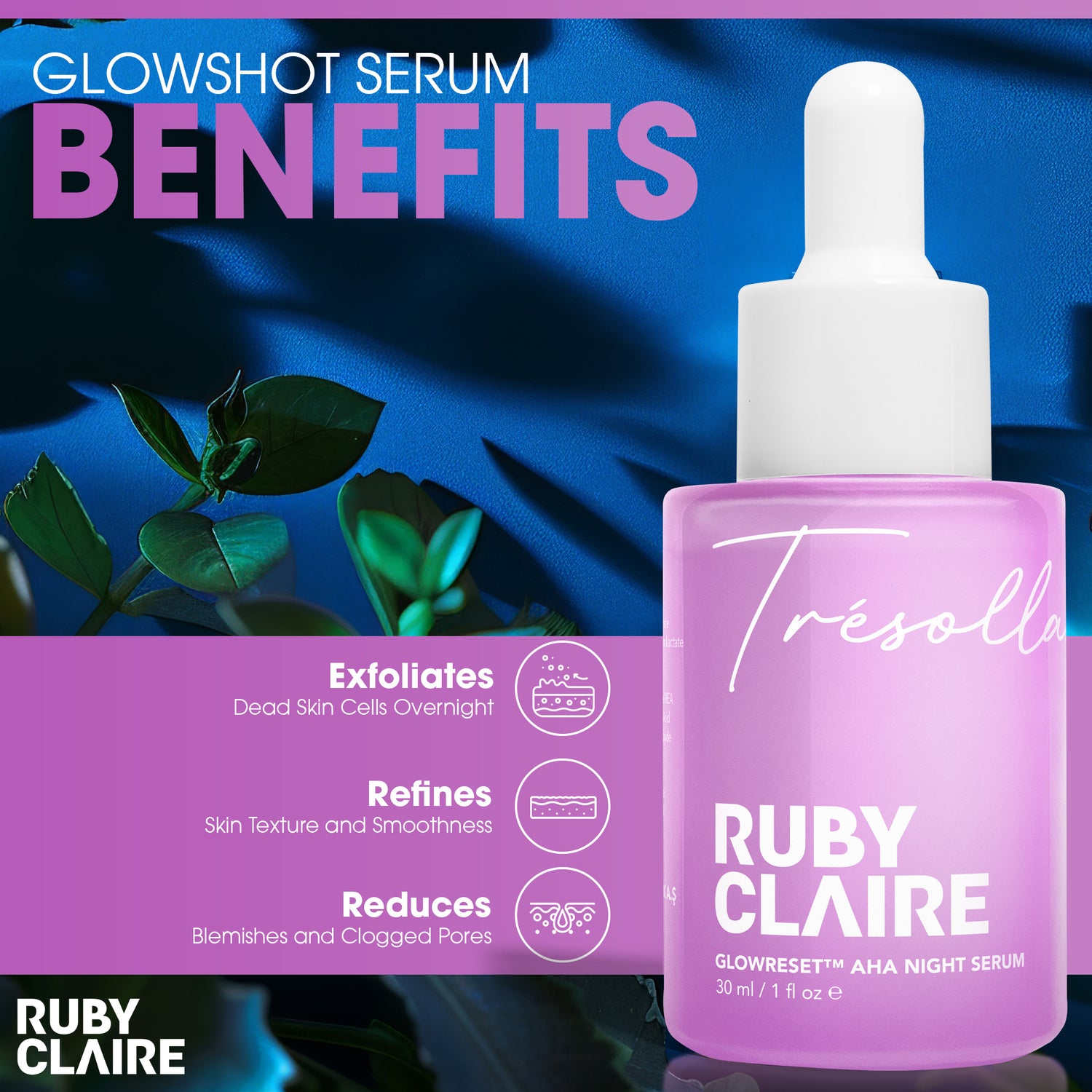GLOWRESET™ AHA Night Serum – Exfoliating Serum with Glycolic Acid, Fruit AHA & Centella – 30ml
