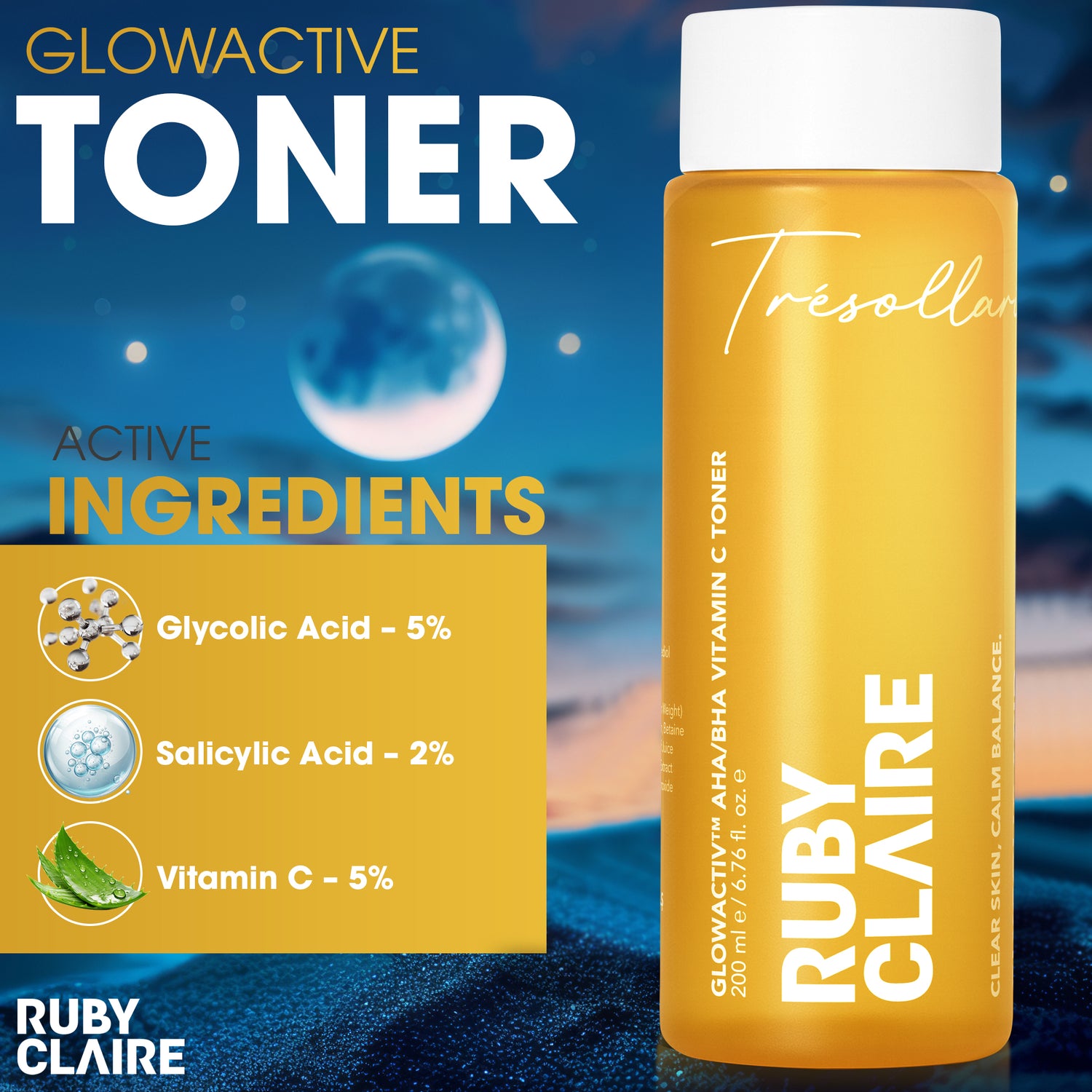 GLOWACTIV™ AHA/BHA Vitamin C Toner – Exfoliating Toner with Glycolic Acid, Salicylic Acid & Vitamin C – 200ml